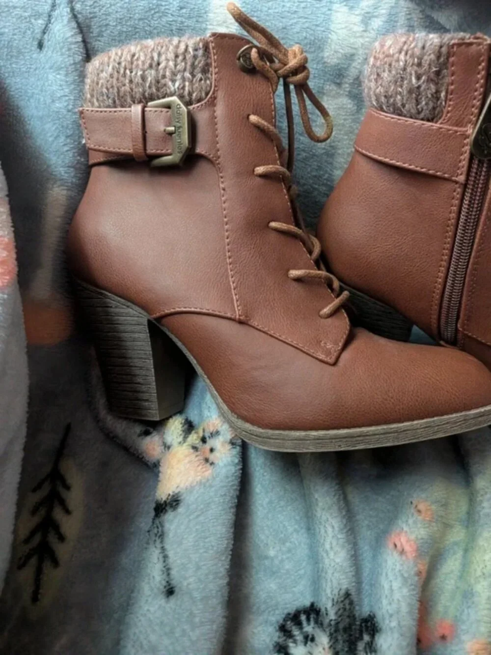 Brown buckle boots w heels